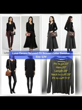 Luisa Cerano Relaxed-Fit Beaded Collar Sweater Size 4/S/M